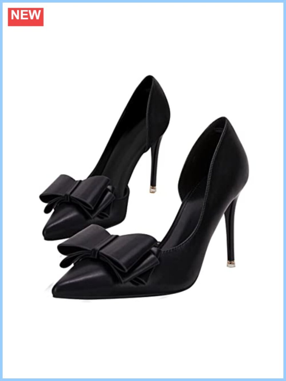Faux Leather Bow Stiletto Pumps Pointed Toe Women's Dress Heels